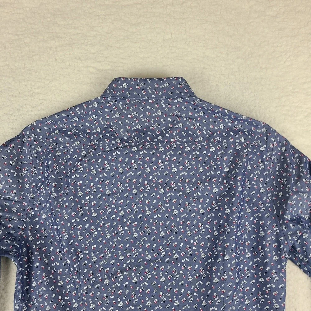 Banana Republic Dress Shirt Mens Small Blue Floral Non Iron Slim Fit Button Up *